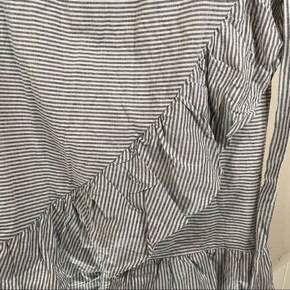 NWT - Eloquii Ruffle Striped Faux Wrap Midi Dress - Picture 2 of 7